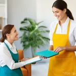 생활가사도우미 자격증 취득 후 경력 전환 방법 - **Prompt:** A warm and inviting scene featuring a professional female Housekeeping Agent, dressed in...