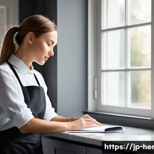 생활가사도우미의 근로 환경 개선 방안 - **A highly skilled house-sitting professional, a woman in her early 30s with neatly tied-back hair, ...