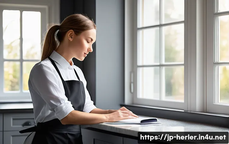 생활가사도우미의 근로 환경 개선 방안 - **A highly skilled house-sitting professional, a woman in her early 30s with neatly tied-back hair, ...